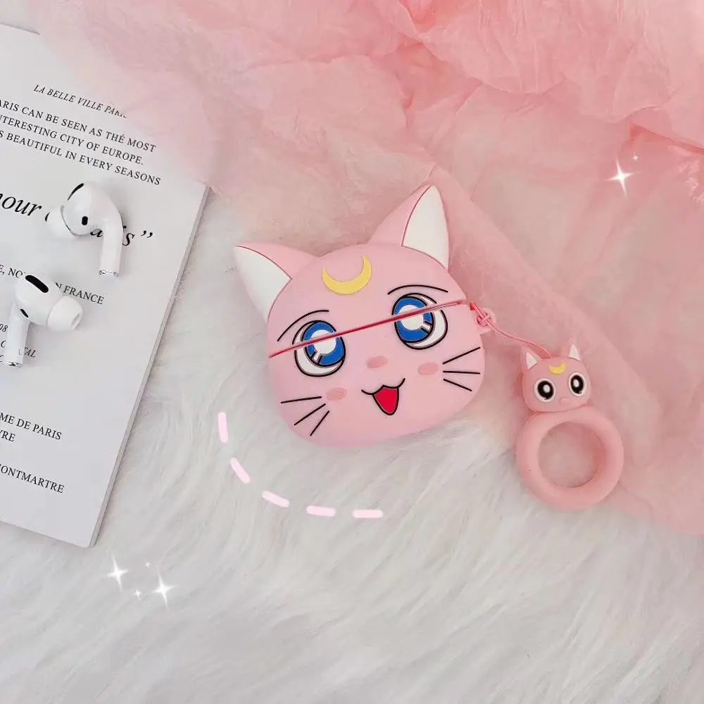 3D чехол с принтом "Сейлор Мун" для Airpods pro милые аксессуары Bluetooth наушники защитная крышка для airpod pro 3 мультяшное Силиконовое кольцо - Color: pink luna cat