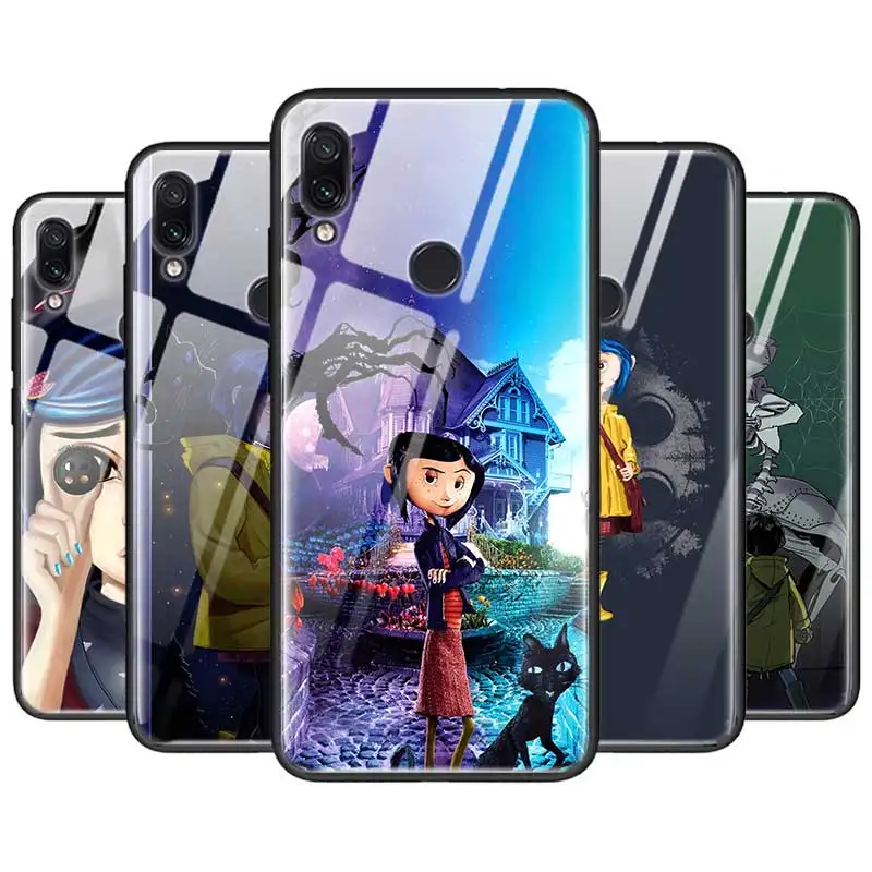 

Cartoon Coraline Tempered Glass Case Cover For Xiaomi Redmi 7 Note6 Note7 K20 K20Pro TPU Silicone Bumper Protective Fundas Capa