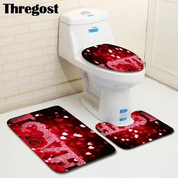 

3PCS Toilet Seat Cover Set Absorbent Non-Slip Bathroom Rug Bath Mat Set Modern Flannel Floor Mats Memory Foam Bath Rugs