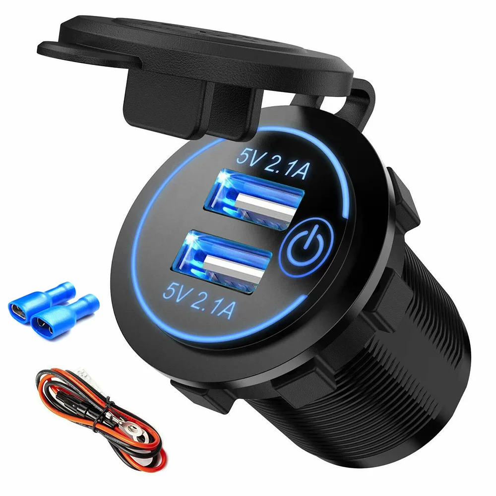 

New Dual USB Car Charger Adapter with Touch Button led light 5V 4.2A output charging Cigarette Lighter Socket Car usb charger