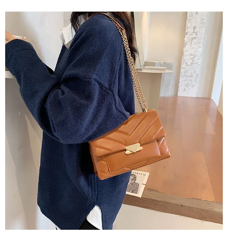 Fashion Quilting Square Women Shoulder Bags Designer Chain Crossbody Bag Luxury Pu Leather Crossbody Bag Female Small Falp Purse