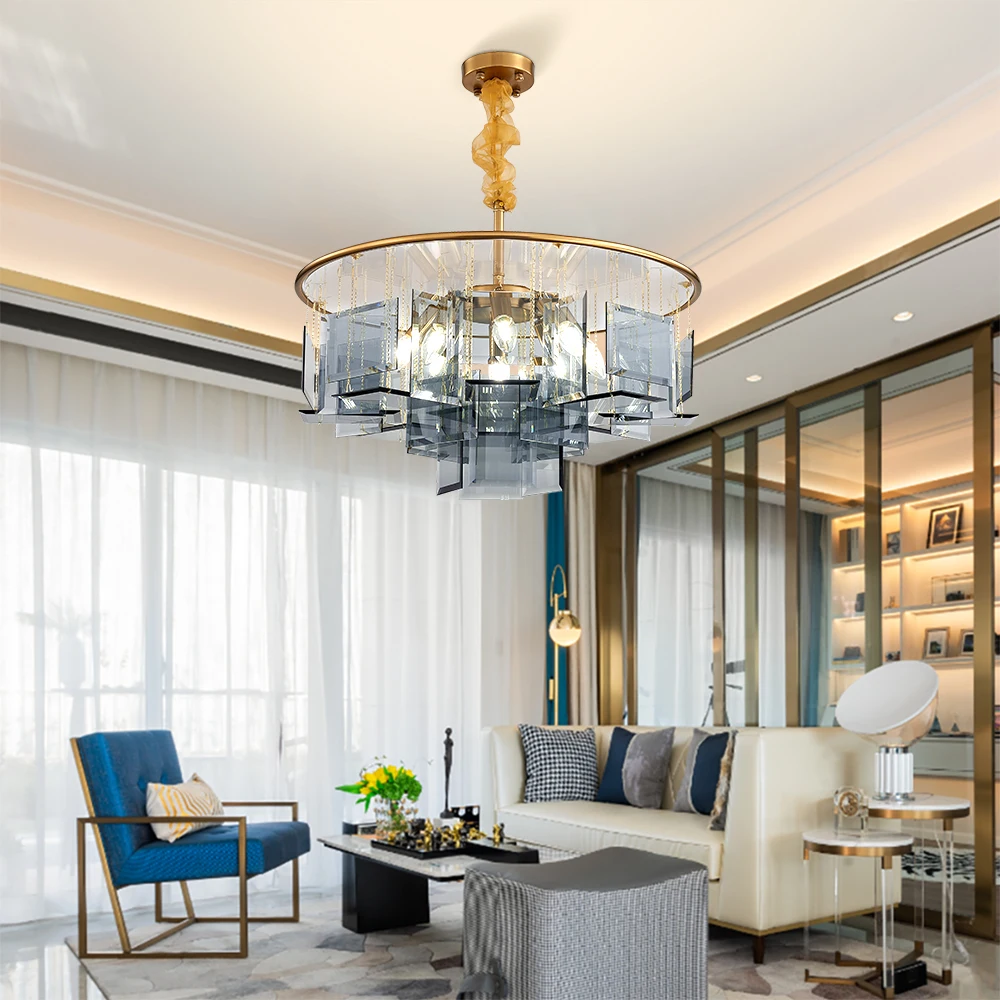 Роскошная кольцевая люстра с синий стеклянный светодиодный светильник для помещений Потолочный подвесной светильник для гостиной столовой отеля современный номер