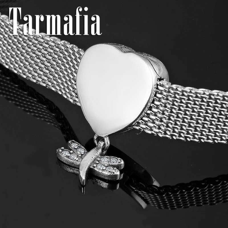 

New Arrival 925 Sterling Silver Hear Beads With CZ butterfly Pendant Clip Charm fit reflection Charm Bracelet For Women Jewelry
