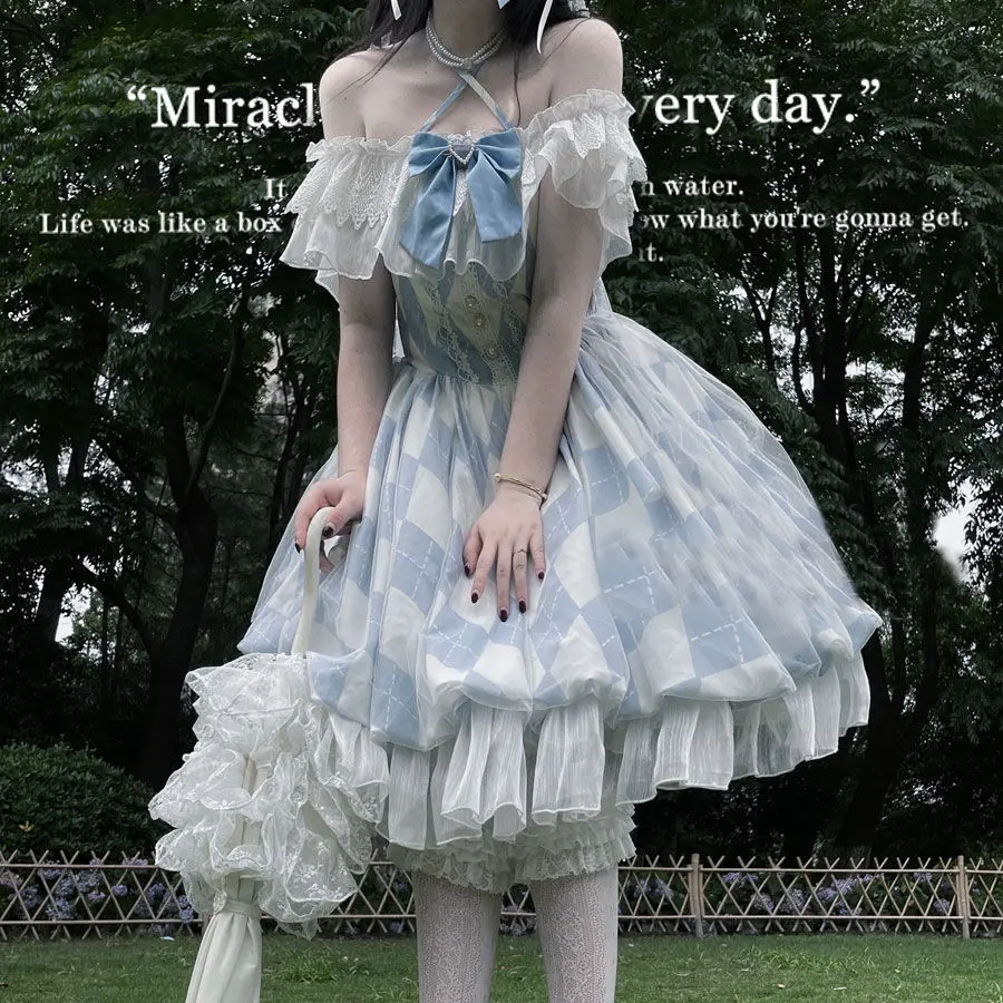 Sweet Lolita Party Lolita Dress Victorian Women Vintage Bow Ruffles Victorian Kawaii Princess Dresses Elegant Blue Dress