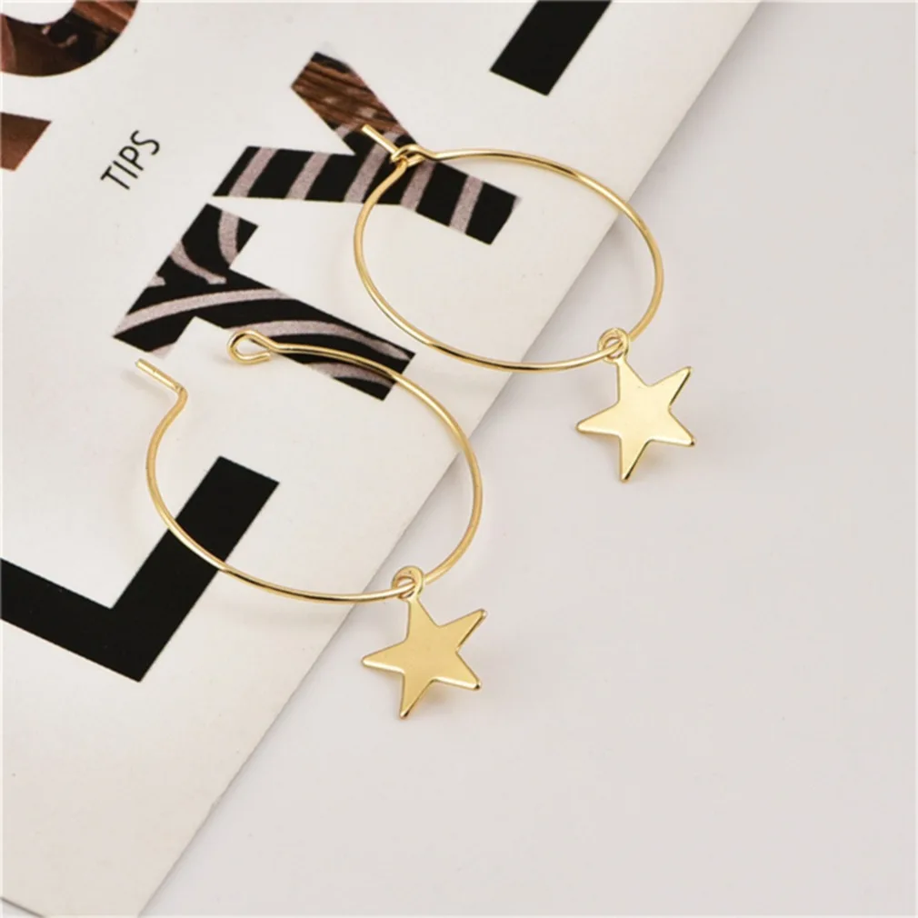Big Circle Round Star Pendant Earrings for Women Simple Gold Color Party Jewelry pendant earrings golden earrings