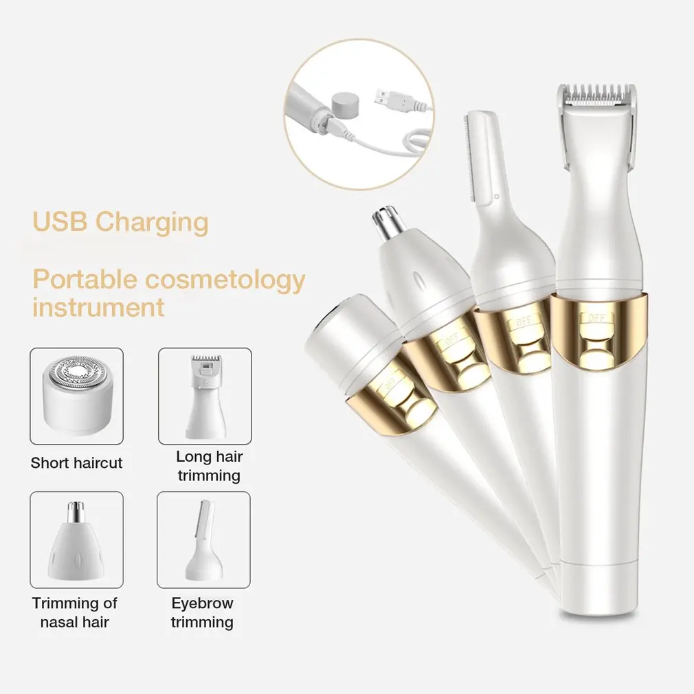 4 In 1 Electric Eyebrow Trimmer Mini Painless Lipstick Hair Remover Facial Hair Removal Lady Grooming 3