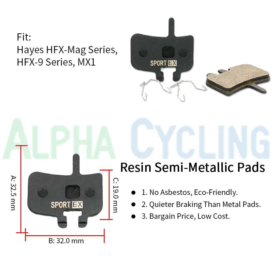 4 Pairs, Bicycle Brake Pads for Hayes HFX 9/NINE/MAG Plus Caliper, Sport EX Class, Resin