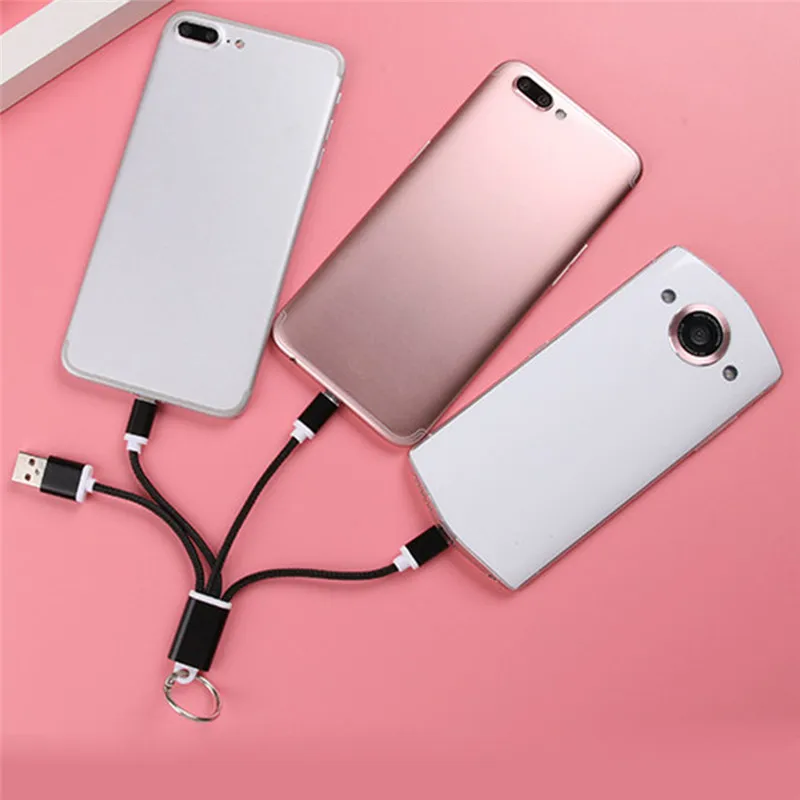 3 в 1 брелок портативный микро USB type C Мульти Кабель зарядного устройства Металлический Брелок Micro USB кабель зарядного устройства 13,5 см для телефонов