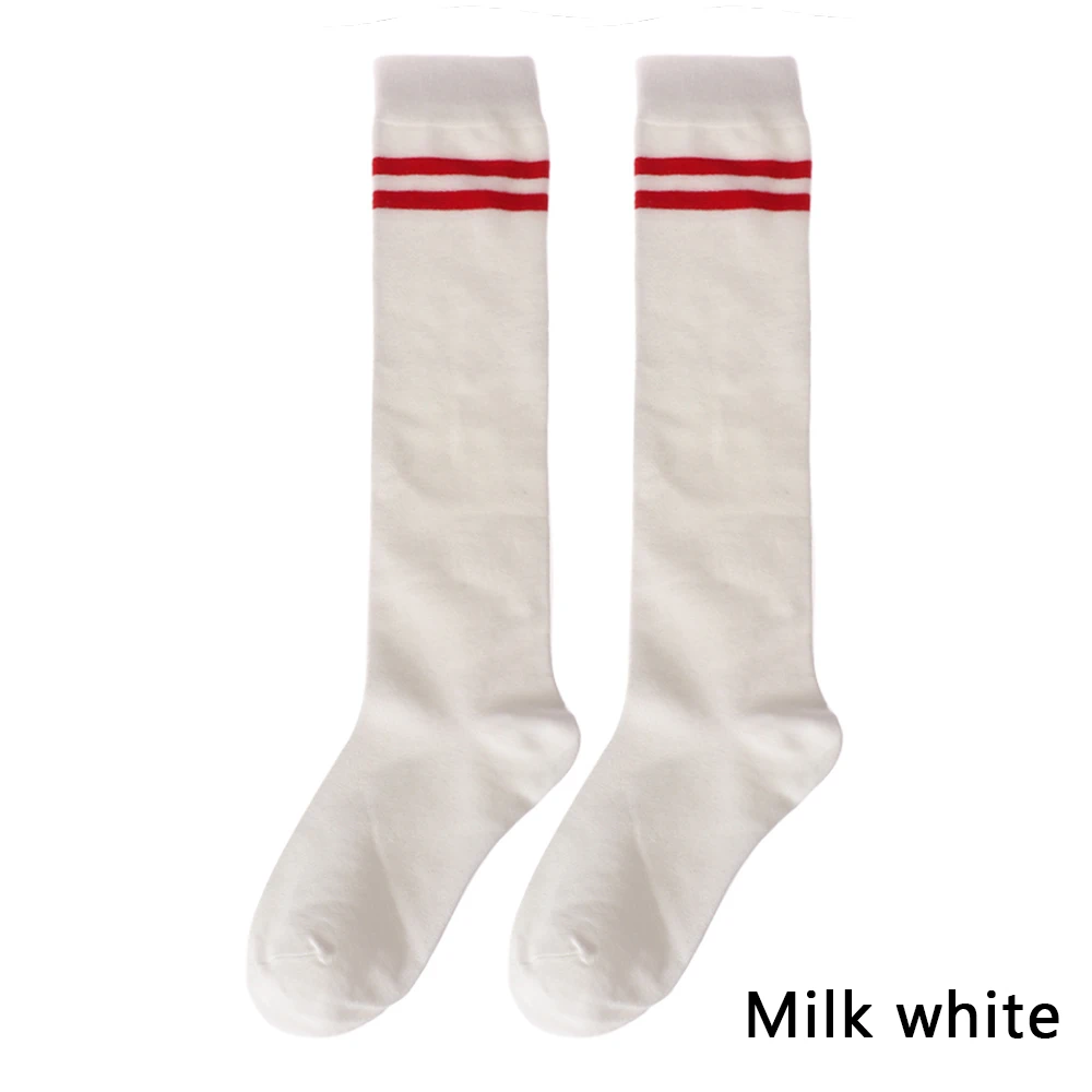 milk white 1 шт., 9 цветов, милые дышащие эластичные и тонкие гольфы для японских школьниц, хлопковые свободные полосатые длинные носки для женщин - Цвет: milk white