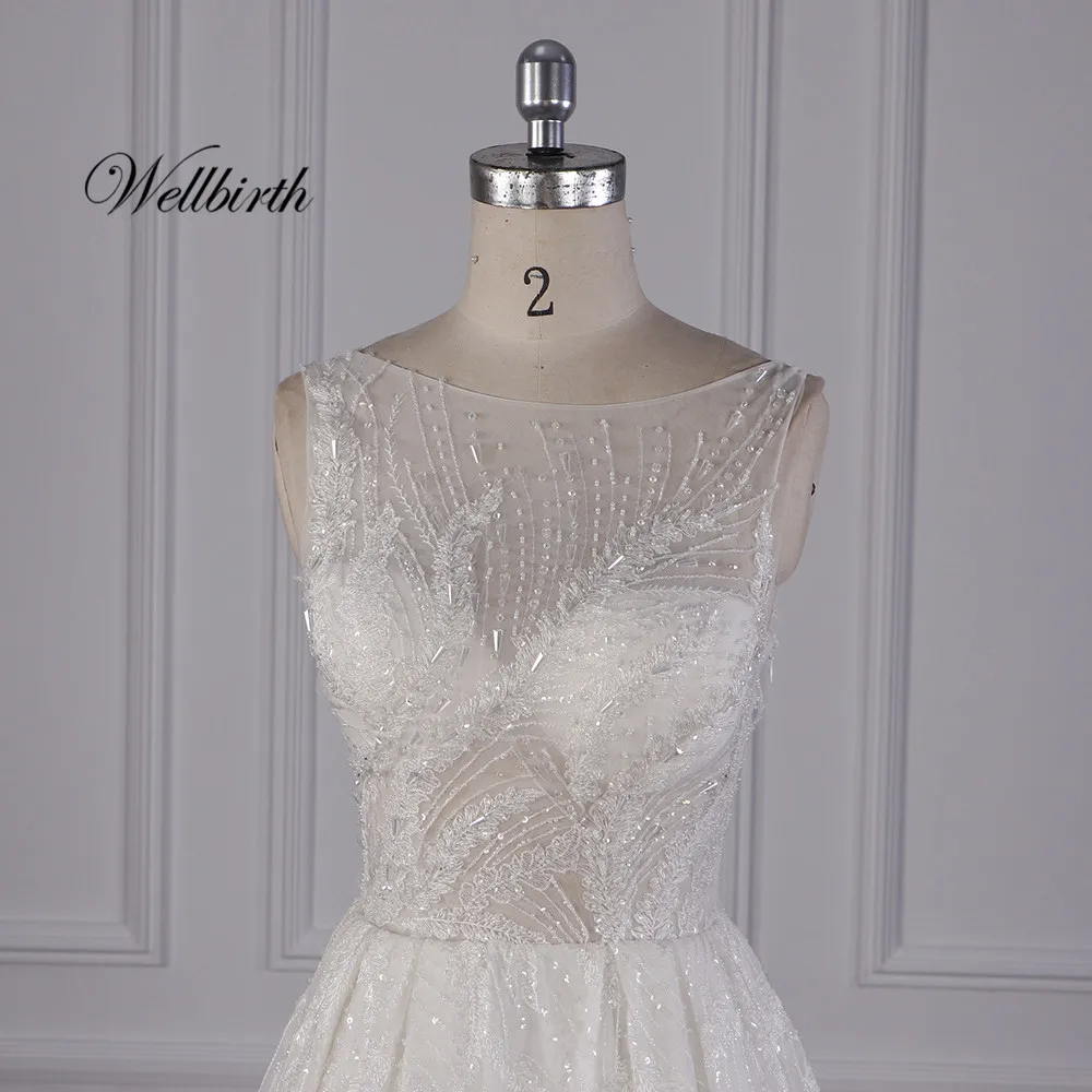 Реальное изображение Wellbirth Vestido de novia очаровательный со шнуровкой сзади ТРАПЕЦИЕВИДНОЕ свадебное платье с коротким цельнокроеным рукавом свадебное платье JC023