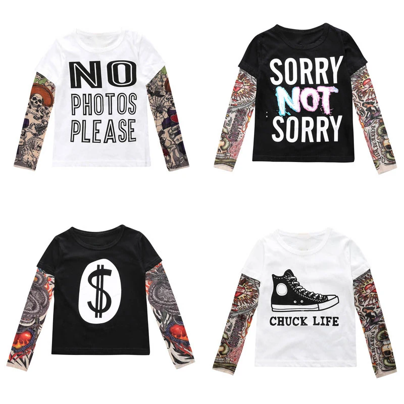 Confortevole Novità Tatuaggio Manica Lunga T-Shirt Per Bambini T-Shirt In Cotone Per Bambini Autunno T-Shirt Per Bambini T-Shirt Girocollo