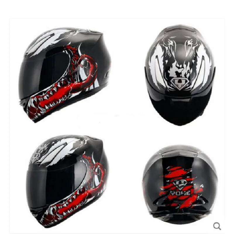 Черный New ECE-R 22/05 Certification YOHE Full Face Motorcycle Helmet Motorcross Motorbike helmets made of ABS with PC Lens visor - Цвет: Черный