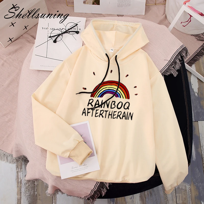 Shellsuning радужные худи для женщин Ins Kawaii С буквенным принтом уличная Harajuku негабаритная однотонная Толстовка пастельные Топы