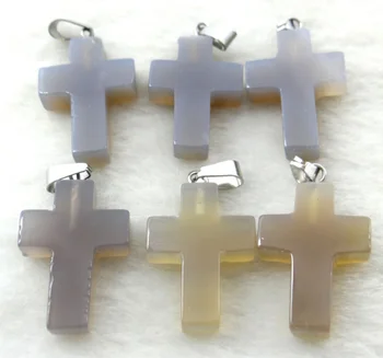 

Wholesale 50pcs high quality natural stone Gray agates cross pendant for women Jewelry making charm necklace pendant