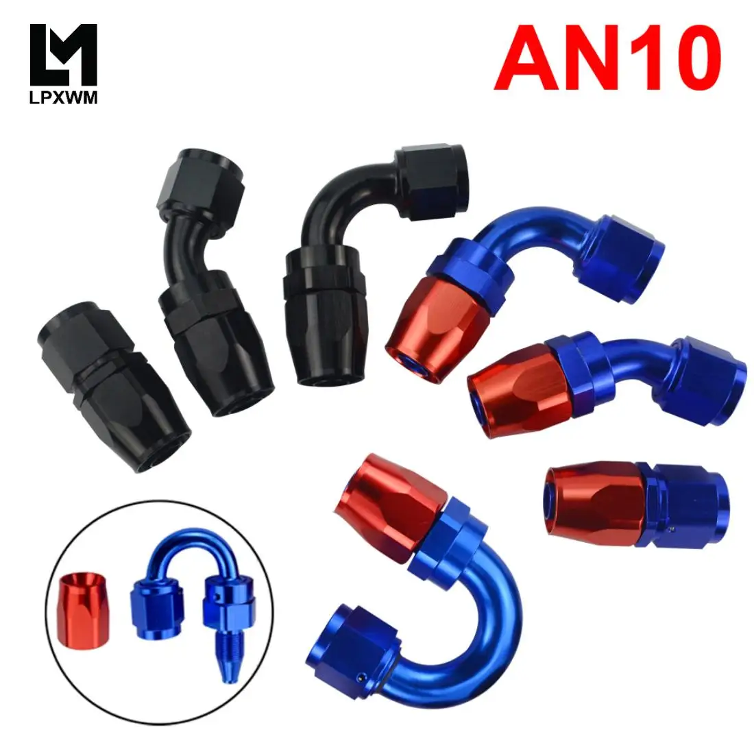 

LPXWM- AN10 Oil Fuel Swivel Hose Anoized Aluminum Straight Elbow 45 90 180 Degree Hose End Oil Fuel Reusable Fitting