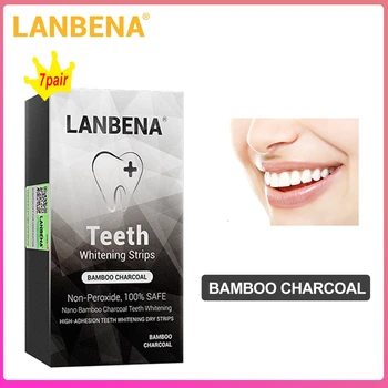 

LANBENA Teeth Whitening Strips Bamboo Charcoal Oral Hygiene Teeth Veneers White Strips Serum Removes Plaque Stains 7 Pairs / Box
