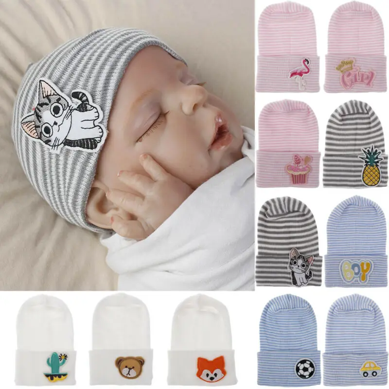 Baby Hat Knit Crochet Embroidery Patch Cap For Newborn Winter
