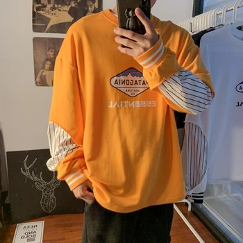 

Autumn New Hoodies Men's Fashion Printing Casual Fake Two-piece Sweatshirt Man Streetwear Wild Hip Hop Loose Hoodie Men M-2XL