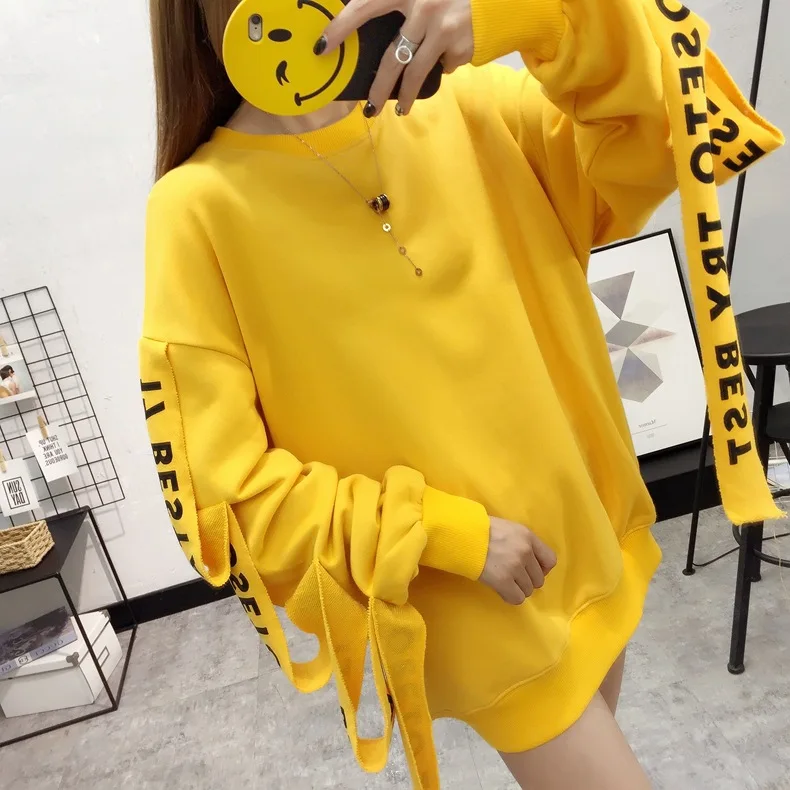 

Harajuku Casual Sweatshirts For Girls Women Kawaii Ribbon Letter Print Female Pullover Hoodie Tops Sweat Femme Polerones