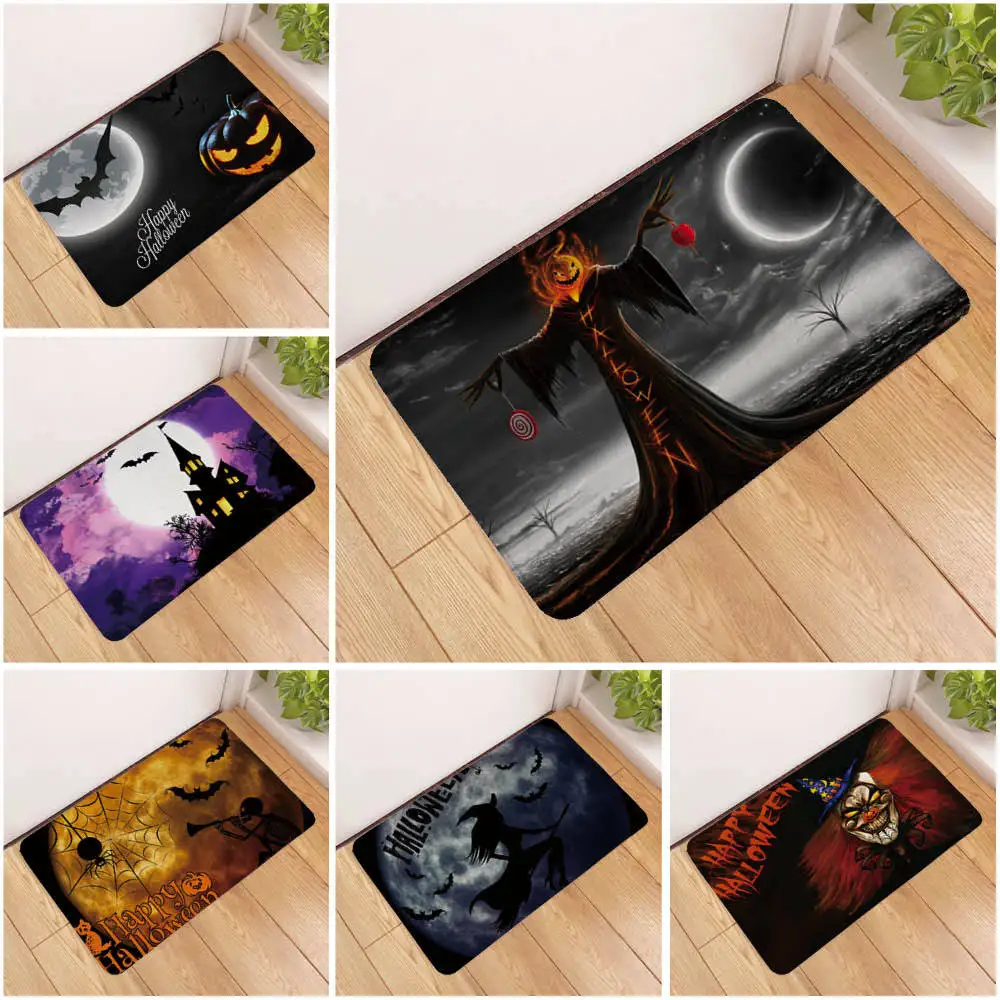 

Sholisa Anti Slip Floor Bath Mat 3D Printed Halloween Bat Witch Water Absorption Bathroom Carpet Rug Living Room Toilet Door