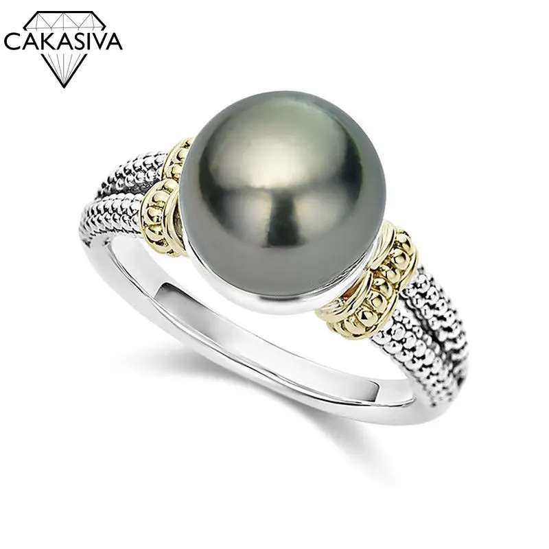 Серое жемчужное кольцо круглое из серебра 925 пробы обручальное для женщин