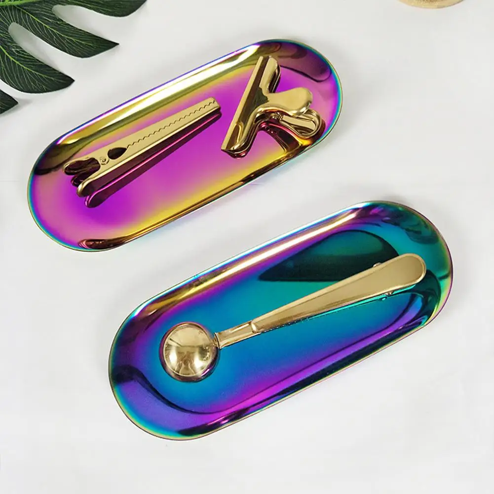 

Colorful Metal Storage Tray Gold Oval Dotted Fruit Plate Small Items Jewelry Display Tray Mirror Mini Metal Table Decor Fashion