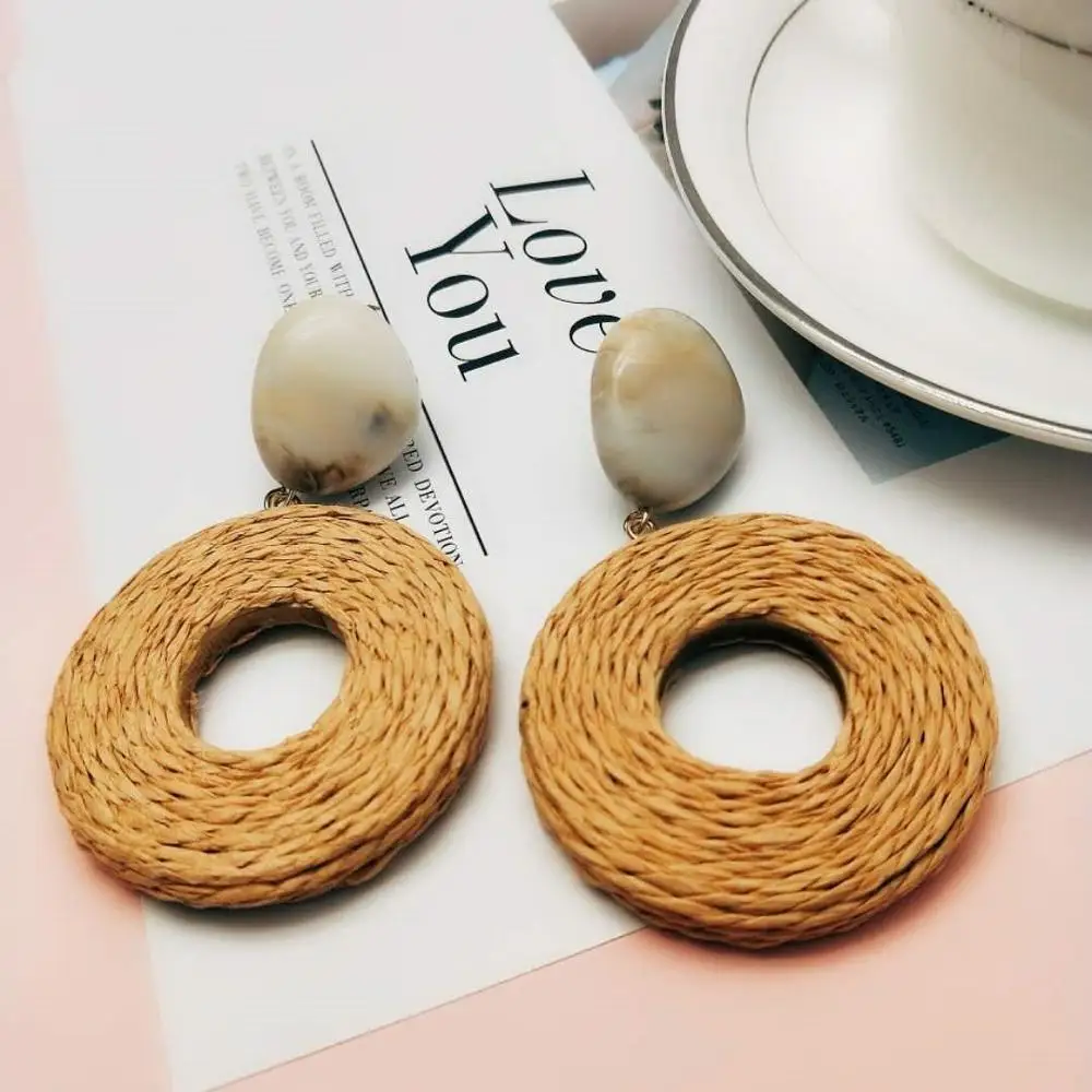 

TRENDY WOMEN EARRINGS GOOD QUALITY HAND WOVEN STRAW ROPE EARRINGS