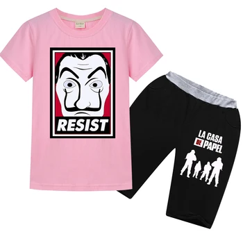 

a money heist Wrestler kids Girls suit Cartoon Clothes t shirts Short sleeve +trousers Christmas Shirt Game Creeper thanksgiving