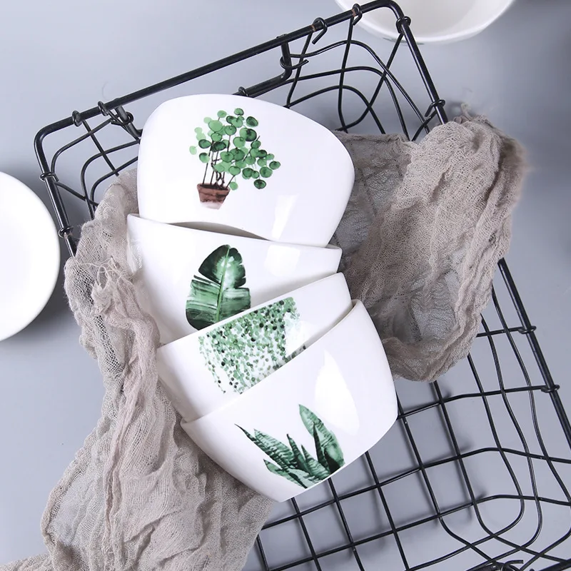 Керамическая посуда в европейском стиле, креативная зеленая растительность, тарелки, керамическая чаша, комбинированная чашка для дома, блюдо и тарелка