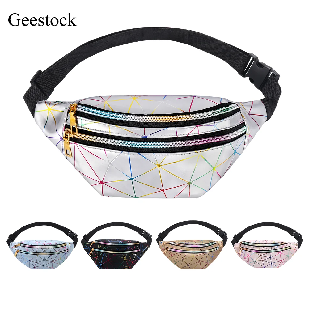 Waist-Bag Geometric-Belt-Bag Fanny-Pack Phone-Pouch Glitter Holographic Geestock Waterproof