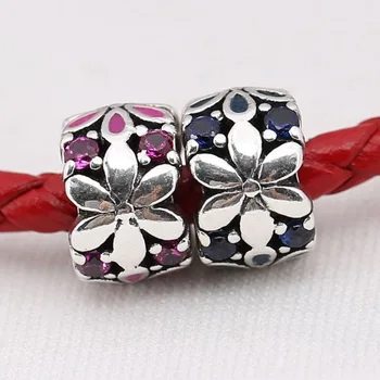 

Authentic S925 Bead Daisies Charm fit Lady Bracelet Bangle DIY Jewelry Red & Blue CZ