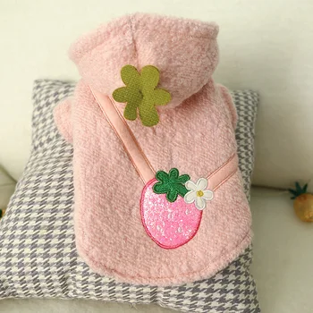 

Cute Strawberry Dog Pet Cat Jacket Coat Winter Warm Small Dog Puppy Chihuahua Clothes Dog Hoodie Vest Clothing For Pet