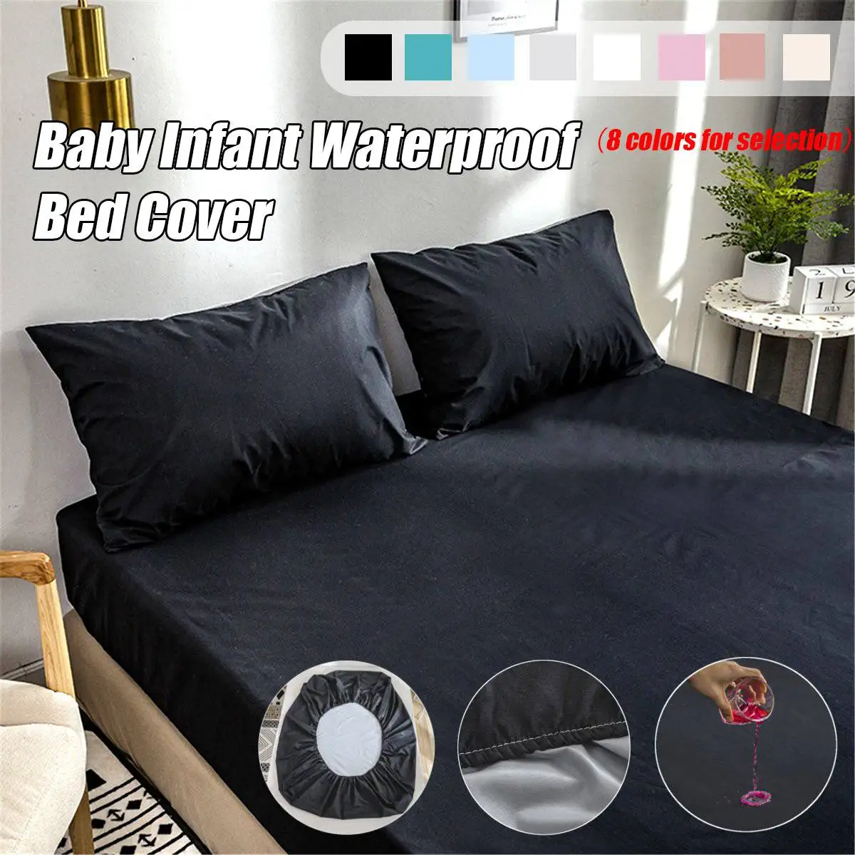 

Bed Sheet With Pillowcase Solid color Polyester Mattress Covers Fitted Sheet Sets Waterproof Diaper Sheet Cover Machine Washable