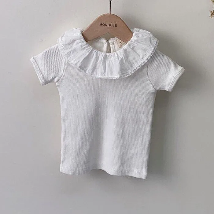Verão Novo Bebê Babados Colarinho Manga Curta Bodysuit Rendas Macacão ou Crianças Camiseta Meninas Pullovers Topos 3494 6 curta bodysuit rendas macacão ou bebê crianças