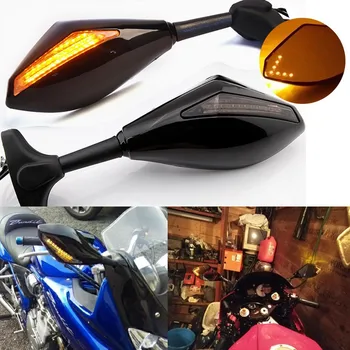 

Motorcycle Turn Signals Rearview Mirror With Amber LED Lights Motorbike Side Mirror Accessories