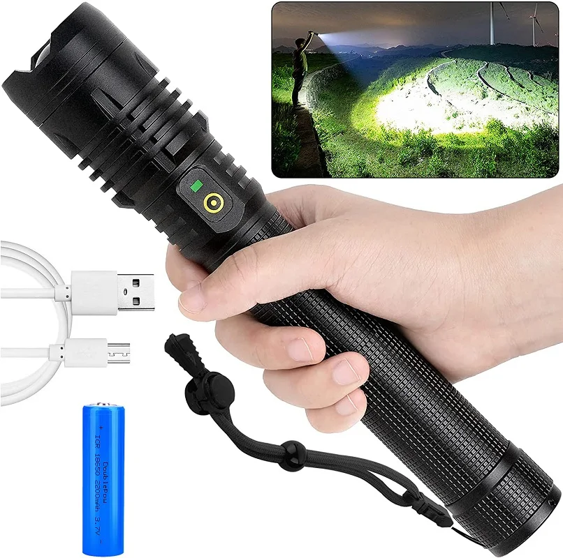 Tactical Light 60000LM Power T6 LED Flashlight Zoomable Torch+18650+Charger 