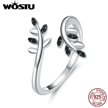 

WOSTU Simple Ring for Women 100% 925 Sterling Silver Tree Branch Leaf Finger Ring Open Size Wedding Fashion Jewelry CTR129