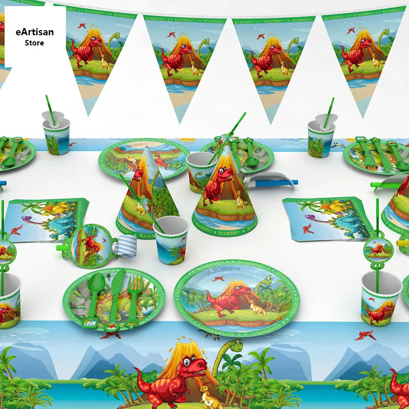 

Jungle Dinosaur Theme Cartoon Party Set Tableware Plate Napkins Banner Birthday Candy Box Baby Shower Party Decoration Supplies