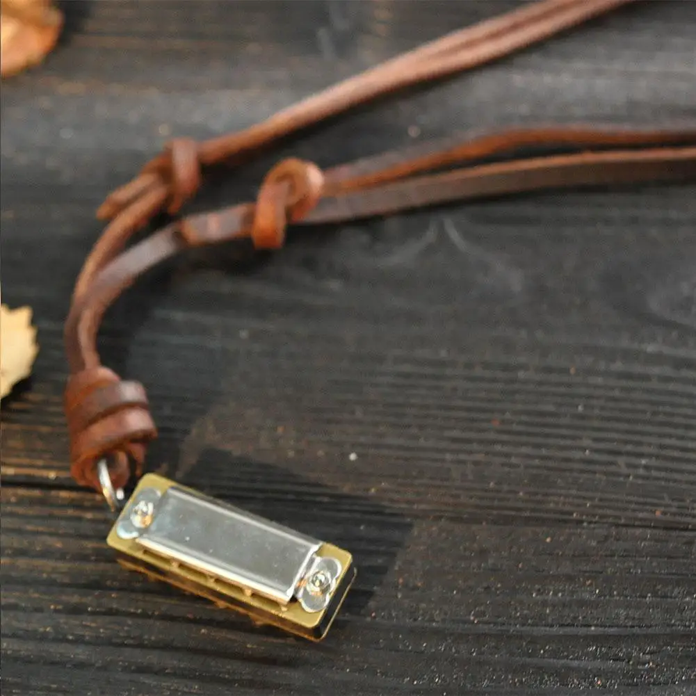 Harmonica Necklace Mini Faux Leather Harmonica Pendant Chain for Musical Instruments Christmas Gift
