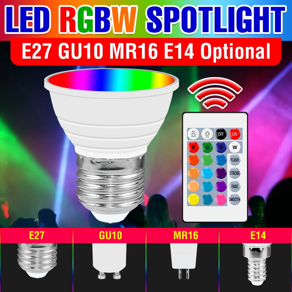 RGB LEDs Bulb Lamp Light E14 E27 B22 GU10 MR16 16Color Changing Spotlight Remote 