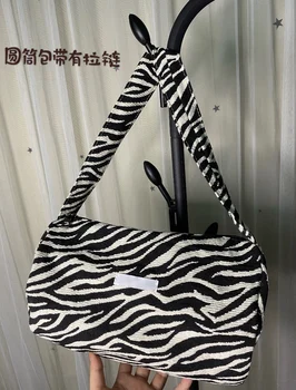 

Vintage Ladies Portable Baguette Handbags Fashion Zebra Pattern Women Shoulder Bags Female Shopping Underarm Bag Casual Tote