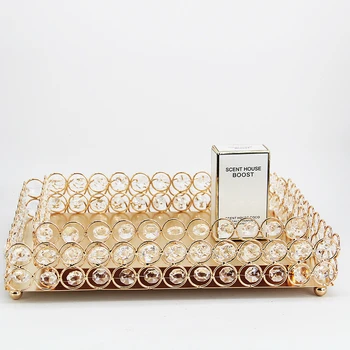 

Luxury Crystal Metal Tray Metal Plate Cake Stand Cosmetic Storage Cupcake Dessert Display Plate Decor