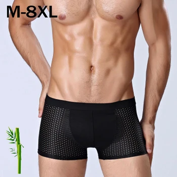 

Ice Silk Mesh Underwear Men 95% Bamboo Fiber Crotch Plus Size Boxers Panties Sexy Boxershorts Man Black Blue 6xl Brand Xxxxl New
