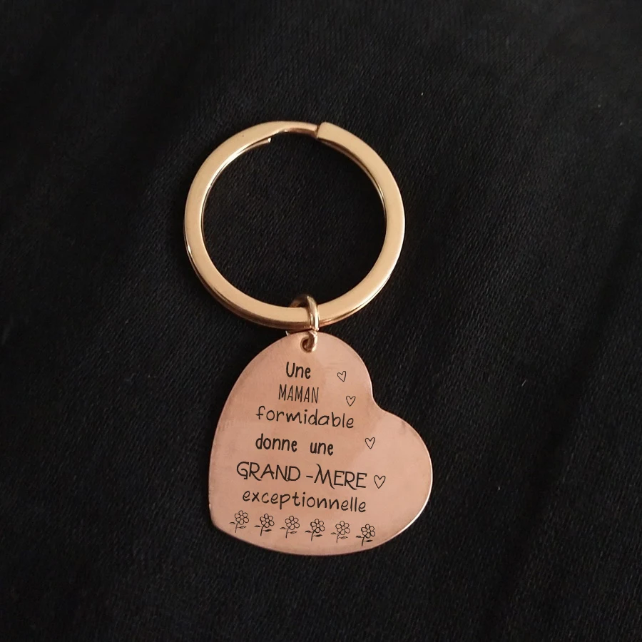 Llavero con forma de corazón llavero de abuela de FLYANGEL, regalos de joyería grabados Une Maman, encantador bolsa Porta llaves de moda