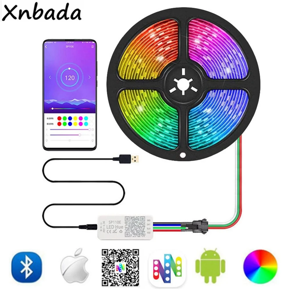 Светодиодная лента WS2812B WS2812 30/60/144 пикс./м RGB Индивидуальный Адресный Свет USB SP110E