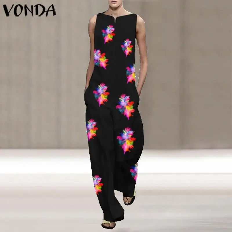 Overalls Women Jumpsuits VONDA 2020 Summer Sleeveless Rompers Vintage Floral Printed Long Playsuits Casual Plus Size Pants Overalls Women Jumpsuits VONDA 2020 Summer Sleeveless Rompers Vintage Floral Printed Long Playsuits Casual Plus Size Pants