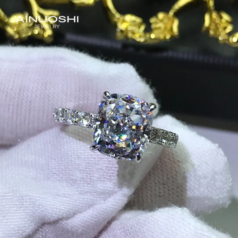 AINUOSHI 925 пробы Серебряная Подушка Cut 8x9 мм имитация Сона алмаз Обручение кольца