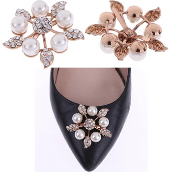 

Shoes Metal Easy Clip Elegant Imitation Pearl Beads Buckle Lady Shoes Decoration Shoe Charms Accessories Flower Rhinestone Shoe