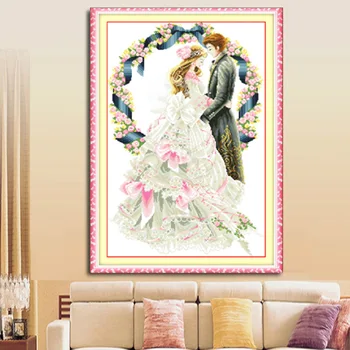 

Romantic Wedding Set for Embroidery Painting Needlework Printed Canvas Counted Cross Stitch Kits Cotton Thread Cross-stitch