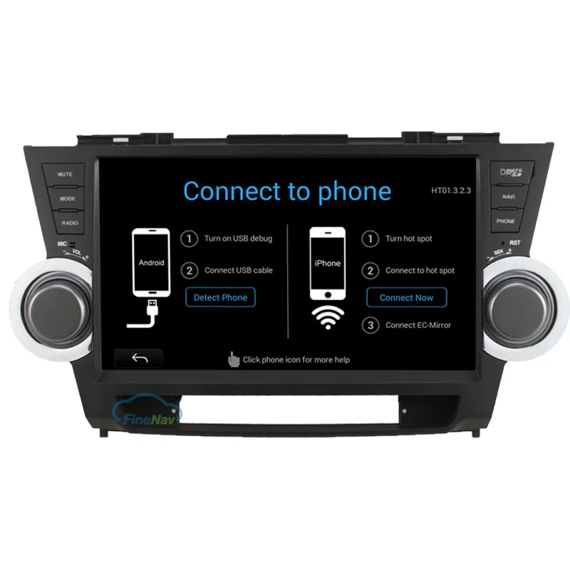 Excellent 10.1" Quad core  Android 9.0 Car GPS radio Navigation for Toyota Highlander Kluger 2008-2013 with 4G/Wifi, DVR OBD 1